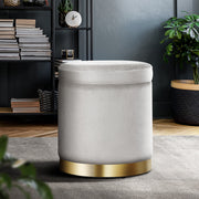 Round Velvet Storage Ottoman Pouffe Seat Footstool Grey - Homecoze