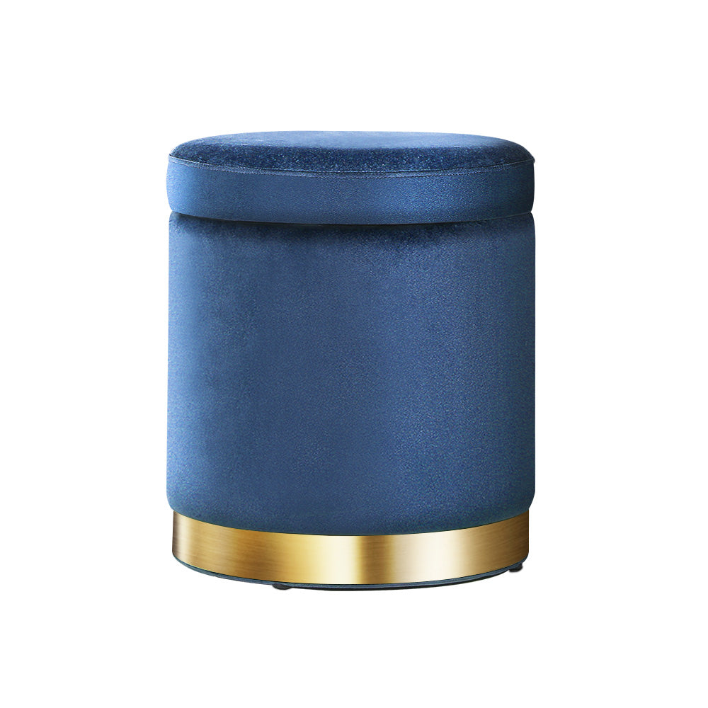 Round Velvet Storage Ottoman Pouffe Seat Footstool Navy - Homecoze