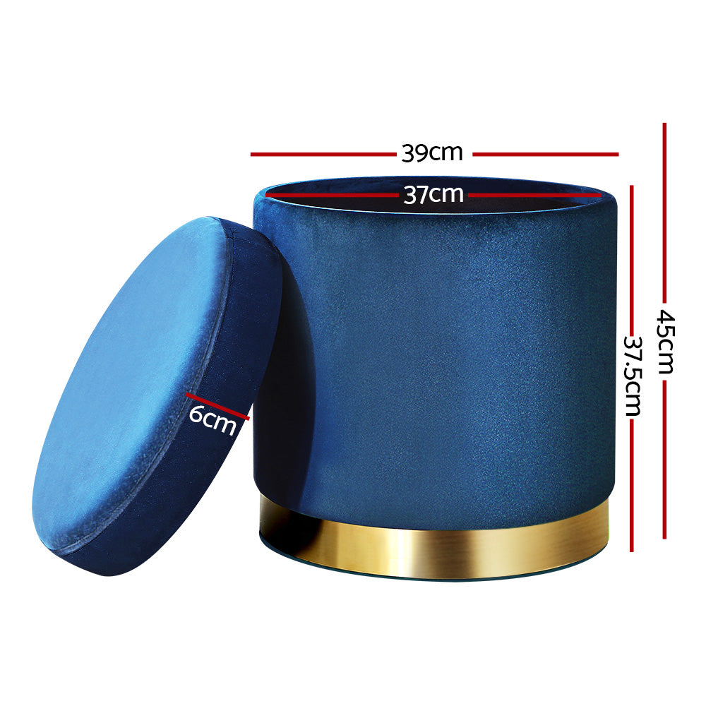 Round Velvet Storage Ottoman Pouffe Seat Footstool Navy Homecoze