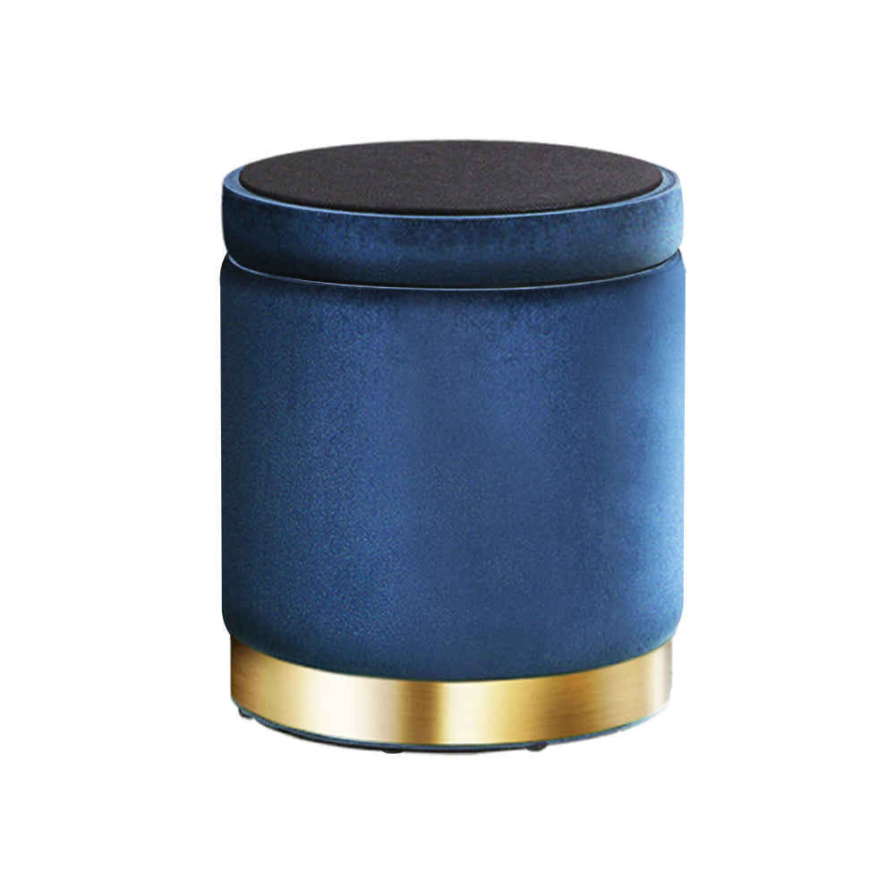Round Velvet Storage Ottoman Pouffe Seat Footstool Navy - Homecoze