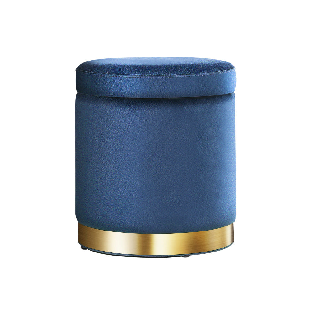 Round Velvet Storage Ottoman Pouffe Seat Footstool Navy - Homecoze