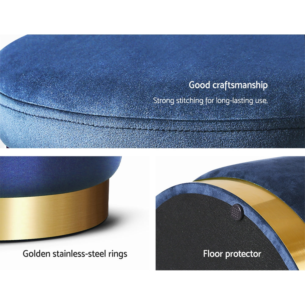 Round Velvet Storage Ottoman Pouffe Seat Footstool Navy - Homecoze