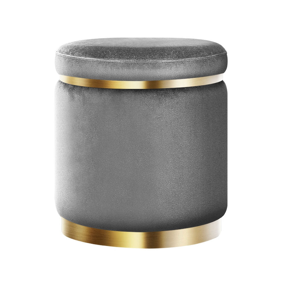 Round Velvet Ottoman Pouffe Padded Seat Footstool Charcoal Grey - Homecoze