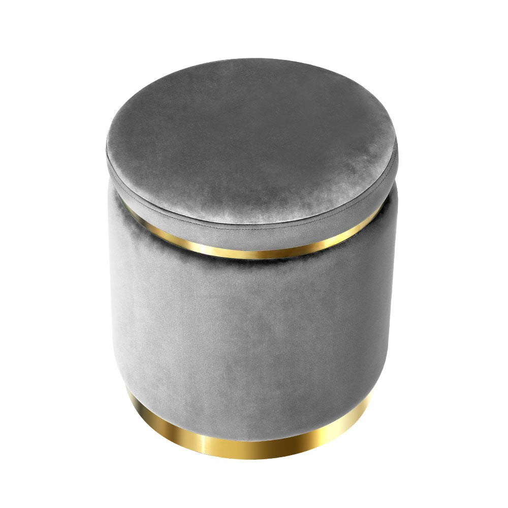 Round Velvet Ottoman Pouffe Padded Seat Footstool Charcoal Grey - Homecoze