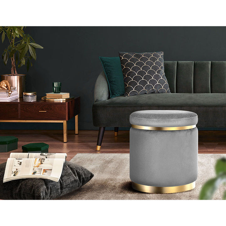 Round Velvet Ottoman Pouffe Padded Seat Footstool Charcoal Grey Homecoze