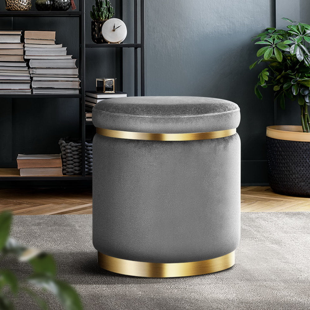 Round Velvet Ottoman Pouffe Padded Seat Footstool Charcoal Grey - Homecoze