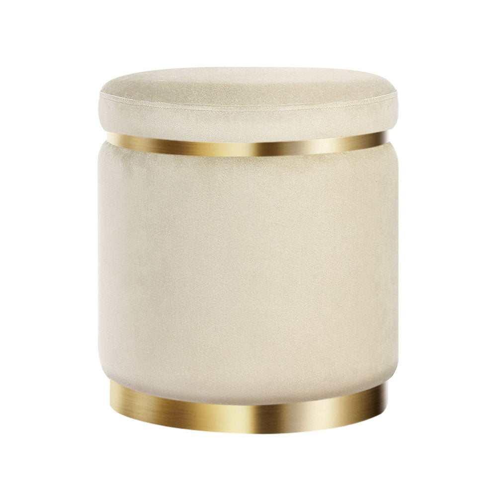 Round Velvet Ottoman Pouf Padded Seat Footstool Cream - Homecoze