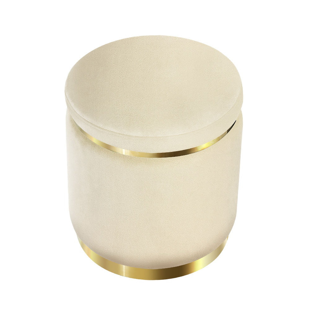 Round Velvet Ottoman Pouf Padded Seat Footstool Cream - Homecoze