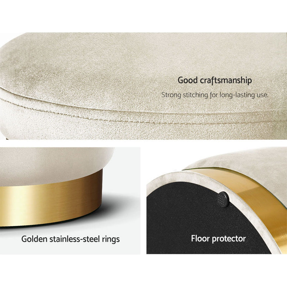Round Velvet Ottoman Pouf Padded Seat Footstool Cream - Homecoze