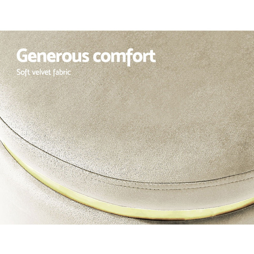 Round Velvet Ottoman Pouf Padded Seat Footstool Cream - Homecoze