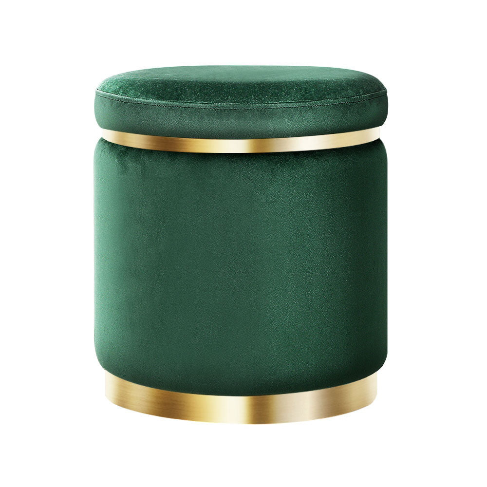 Round Velvet Ottoman Pouffe Padded Seat Footstool Green - Homecoze