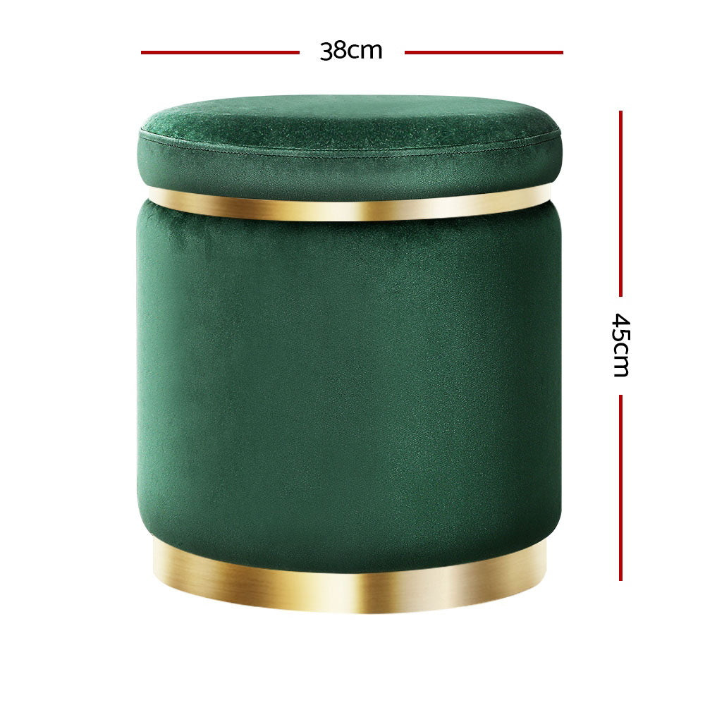 Round Velvet Ottoman Pouffe Padded Seat Footstool Green - Homecoze