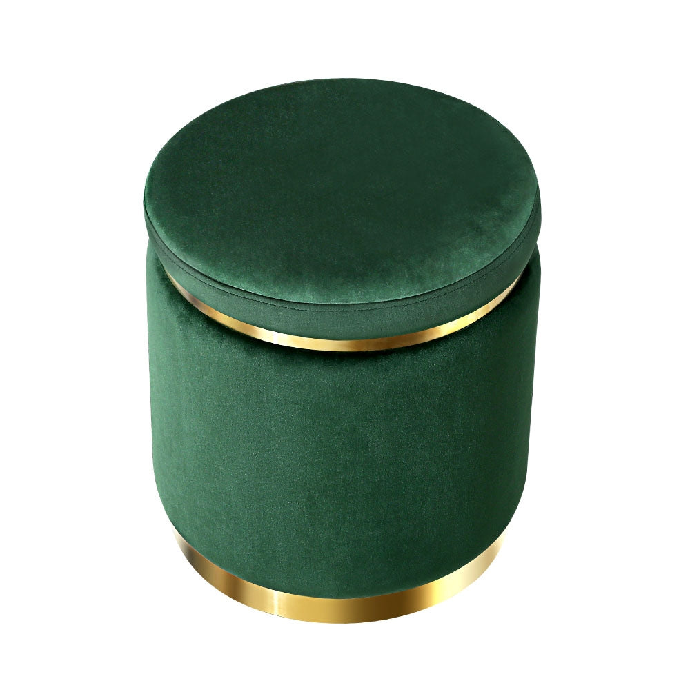 Round Velvet Ottoman Pouffe Padded Seat Footstool Green - Homecoze