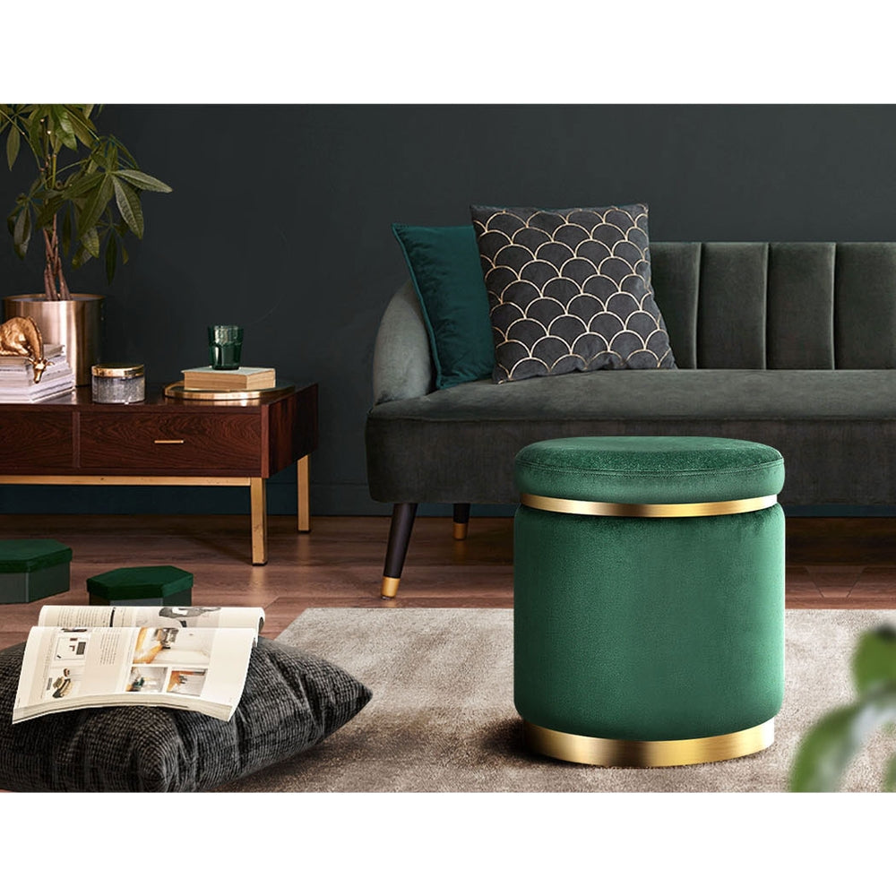 Round Velvet Ottoman Pouffe Padded Seat Footstool Green - Homecoze