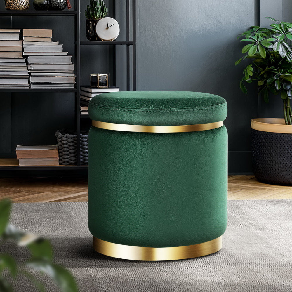 Round Velvet Ottoman Pouffe Padded Seat Footstool Green Homecoze