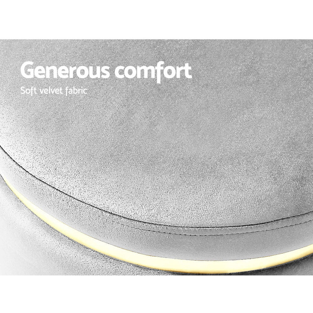Round Velvet Ottoman Pouf Padded Seat Footstool Grey - Homecoze