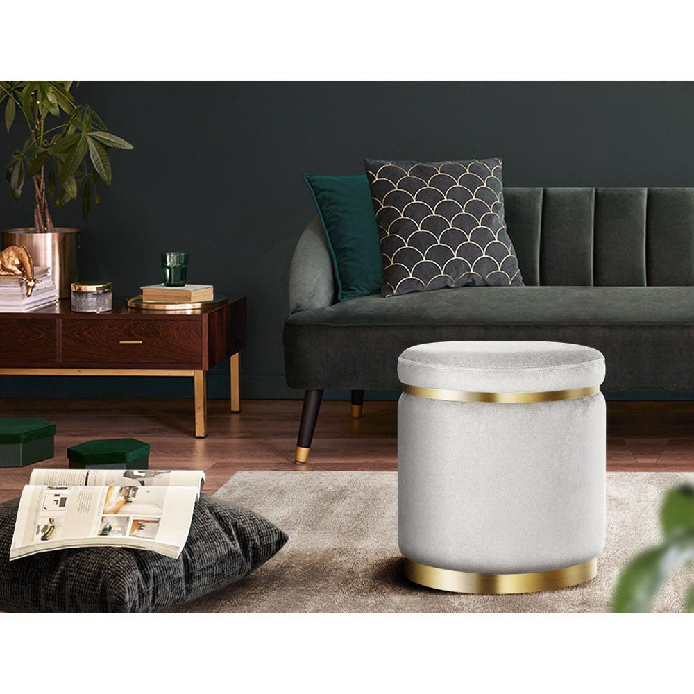 Round Velvet Ottoman Pouf Padded Seat Footstool Grey - Homecoze