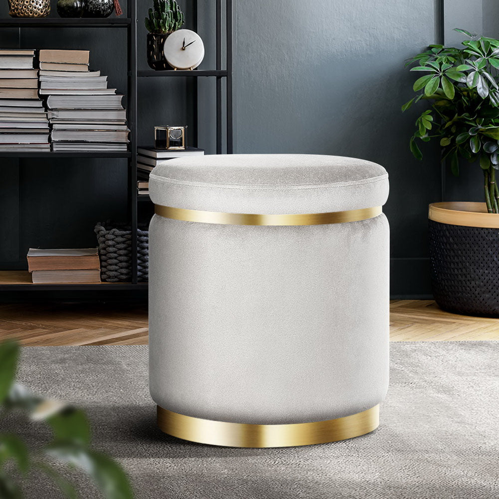 Round Velvet Ottoman Pouf Padded Seat Footstool Grey - Homecoze