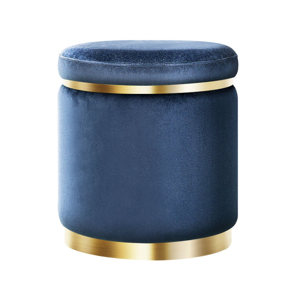 Round Velvet Ottoman Pouffe Padded Seat Footstool Navy Homecoze