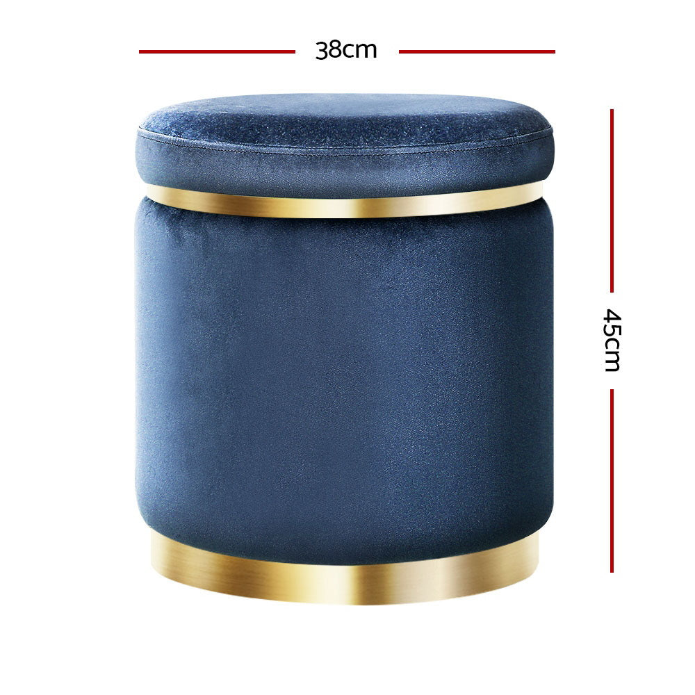 Round Velvet Ottoman Pouffe Padded Seat Footstool Navy Homecoze