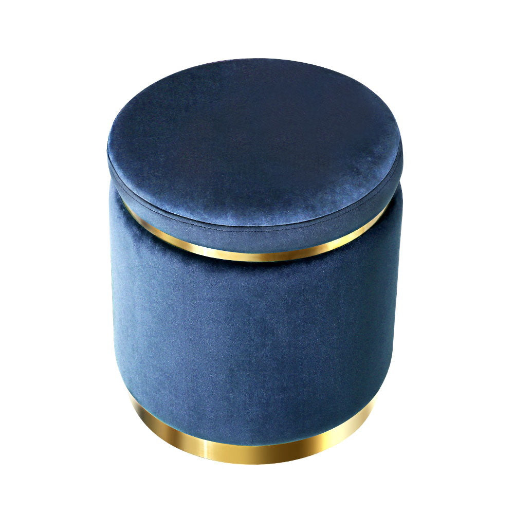 Round Velvet Ottoman Pouffe Padded Seat Footstool Navy Homecoze