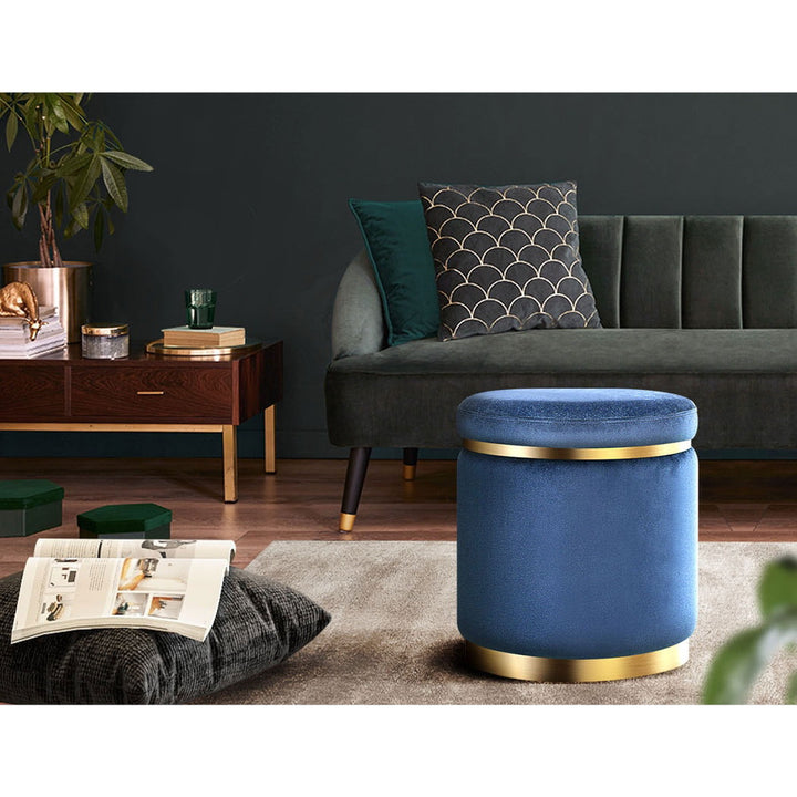 Round Velvet Ottoman Pouffe Padded Seat Footstool Navy Homecoze