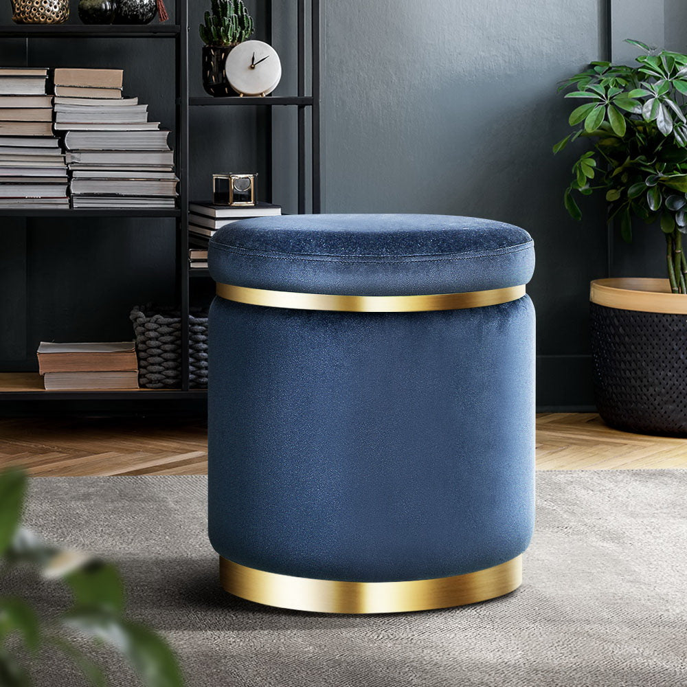 Round Velvet Ottoman Pouffe Padded Seat Footstool Navy Homecoze