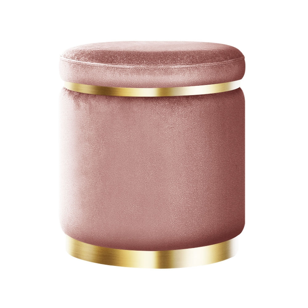 Round Velvet Ottoman Pouffe Padded Seat Footstool Pink - Homecoze