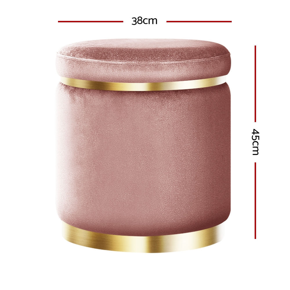 Round Velvet Ottoman Pouffe Padded Seat Footstool Pink - Homecoze