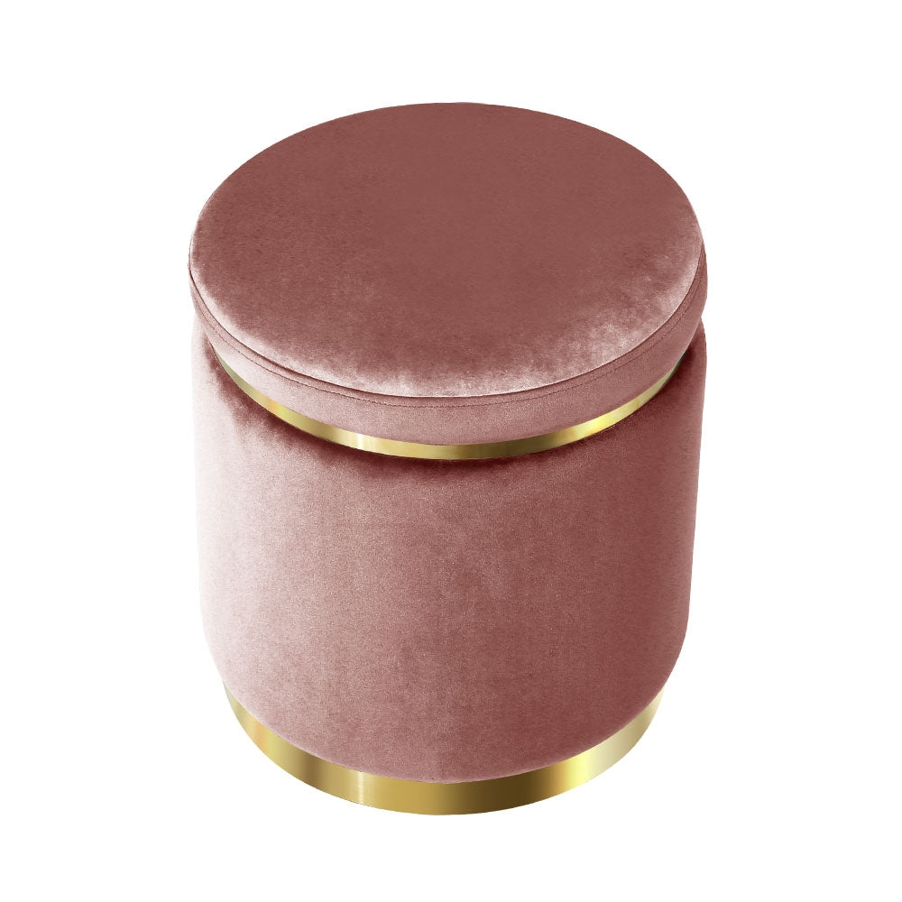 Round Velvet Ottoman Pouffe Padded Seat Footstool Pink - Homecoze