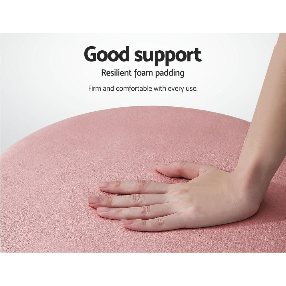 Round Velvet Ottoman Pouffe Padded Seat Footstool Pink - Homecoze