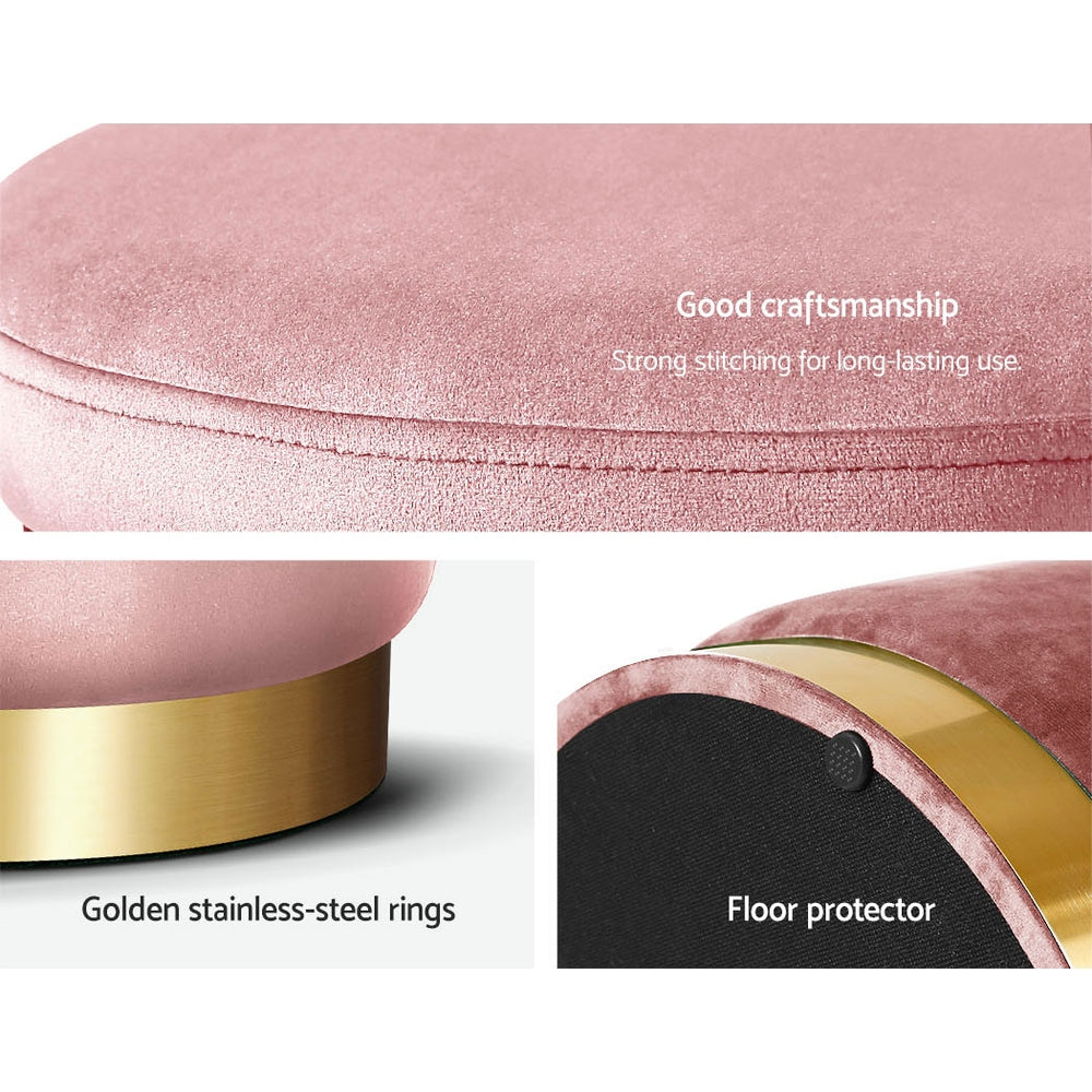 Round Velvet Ottoman Pouffe Padded Seat Footstool Pink - Homecoze