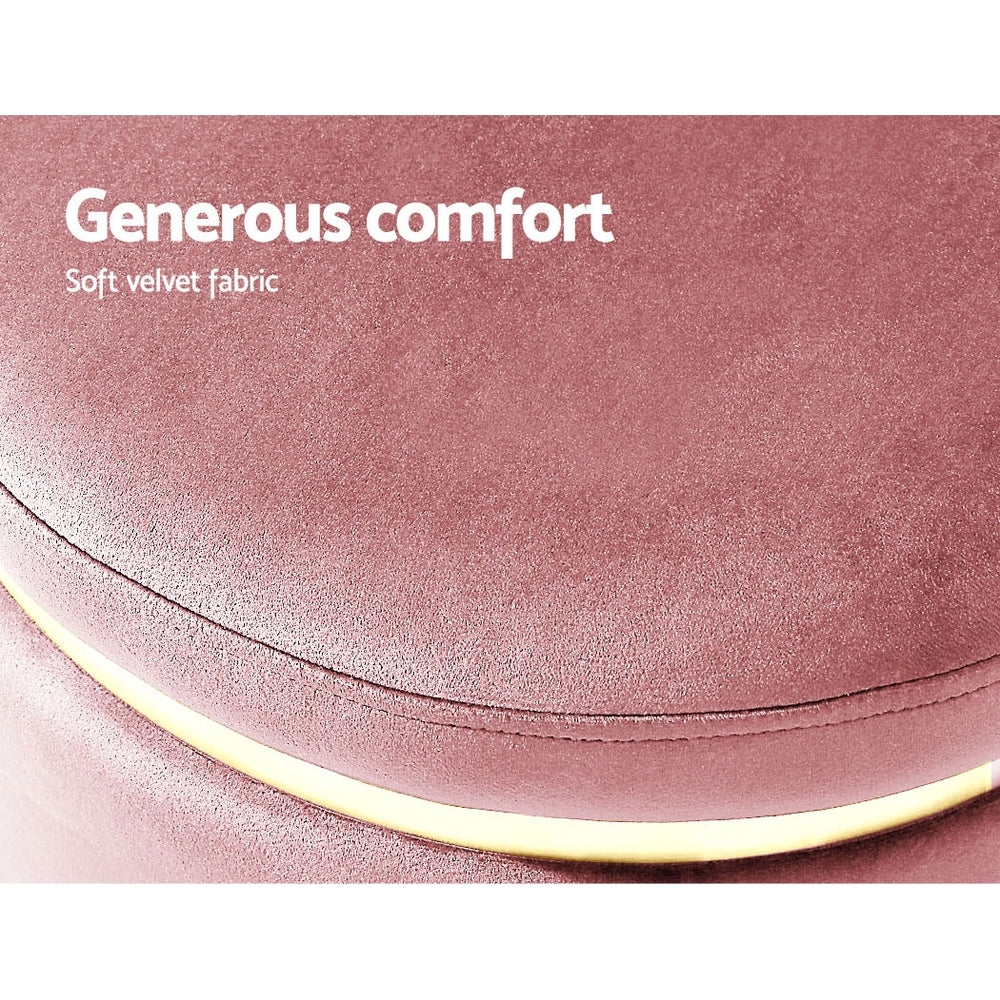 Round Velvet Ottoman Pouffe Padded Seat Footstool Pink - Homecoze