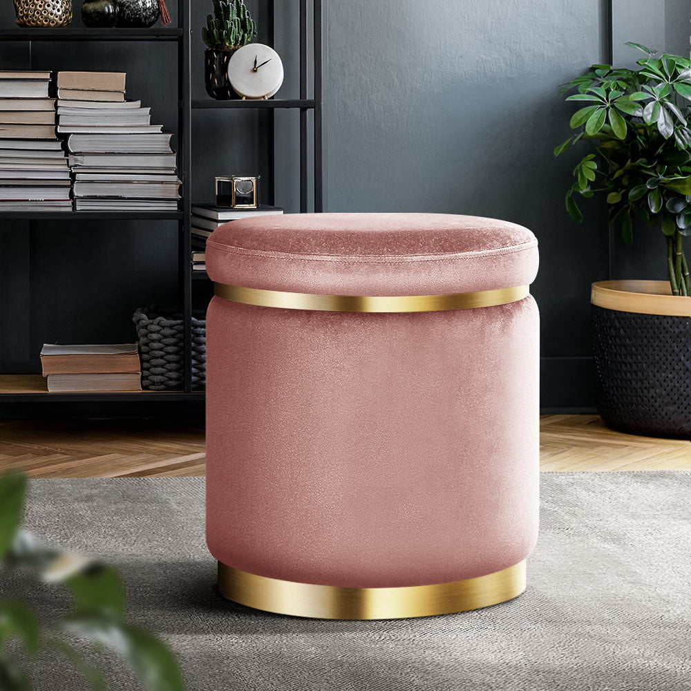 Round Velvet Ottoman Pouffe Padded Seat Footstool Pink Homecoze