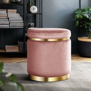 Round Velvet Ottoman Pouffe Padded Seat Footstool Pink - Homecoze