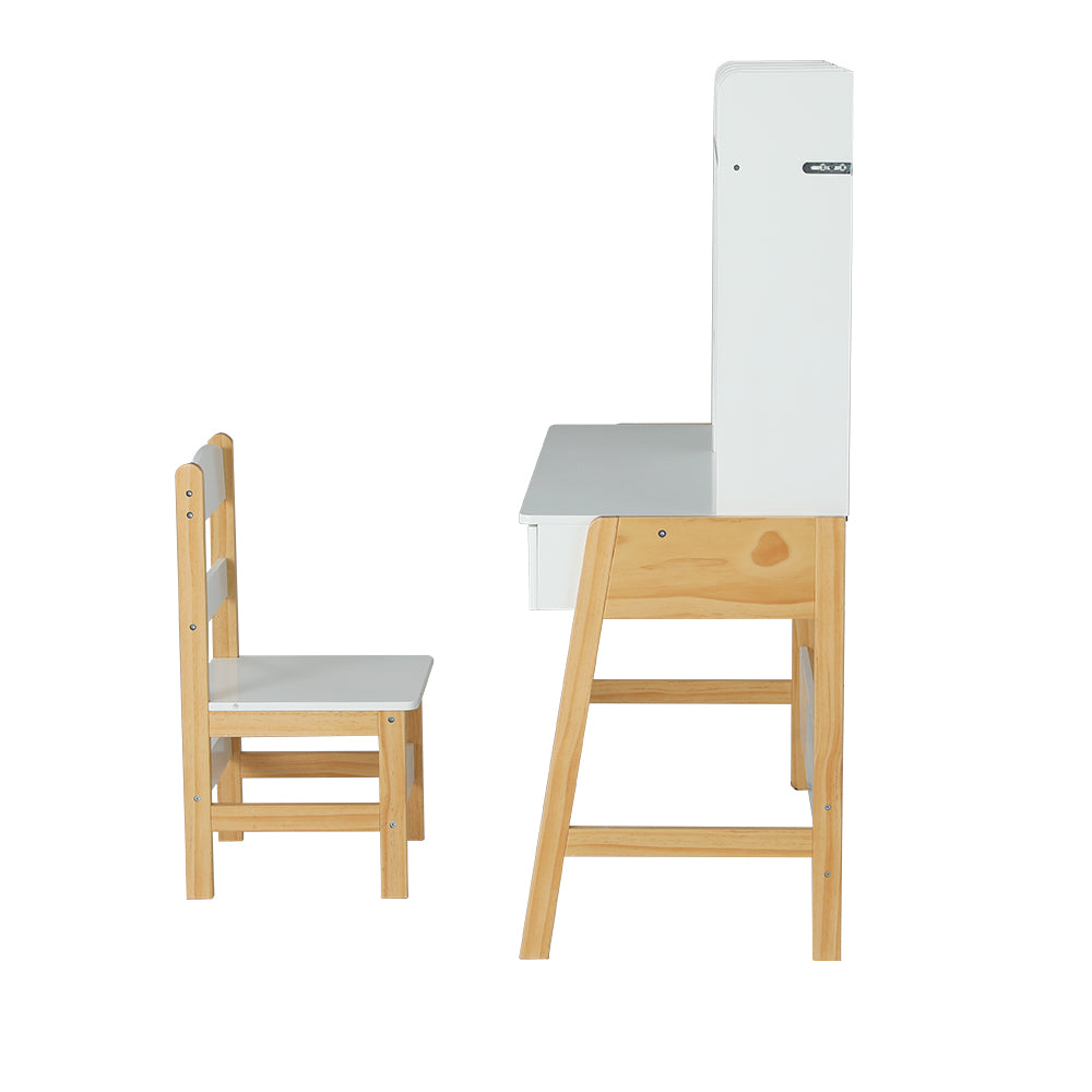 Kids Activity Desk Table and Chair Study Set with Storage Shelves Homecoze