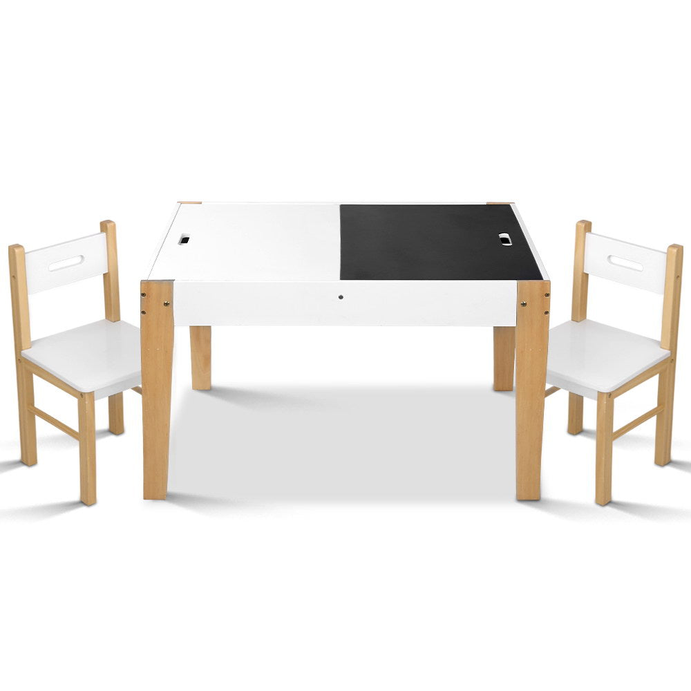 Kids Wooden Table & Chair 3PC Activity Set with Reversible Chalkboard Table Top - Homecoze