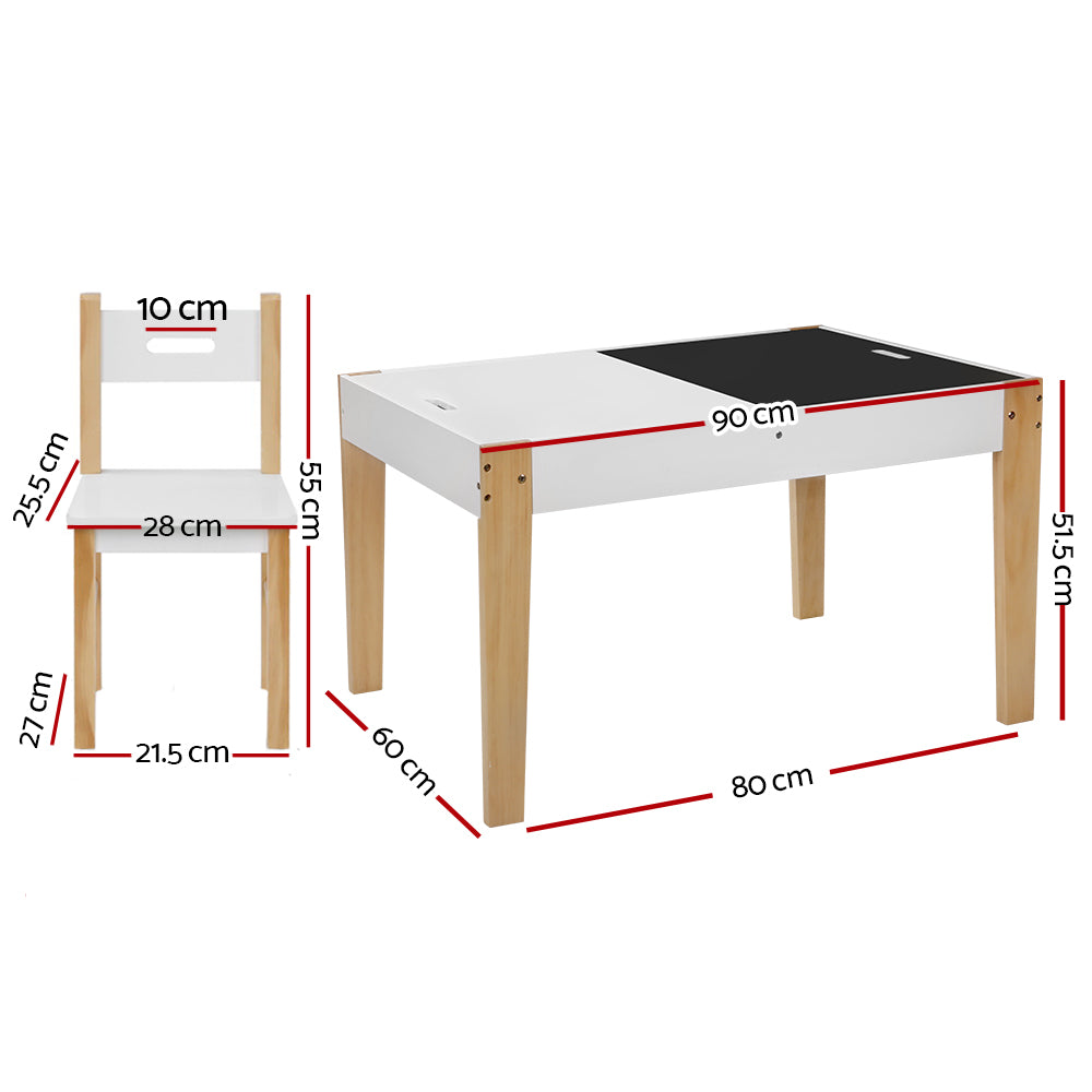 Kids Wooden Table & Chair 3PC Activity Set with Reversible Chalkboard Table Top Homecoze