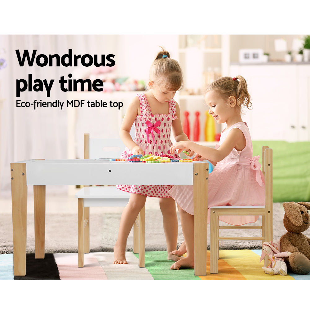 Kids Wooden Table & Chair 3PC Activity Set with Reversible Chalkboard Table Top Homecoze