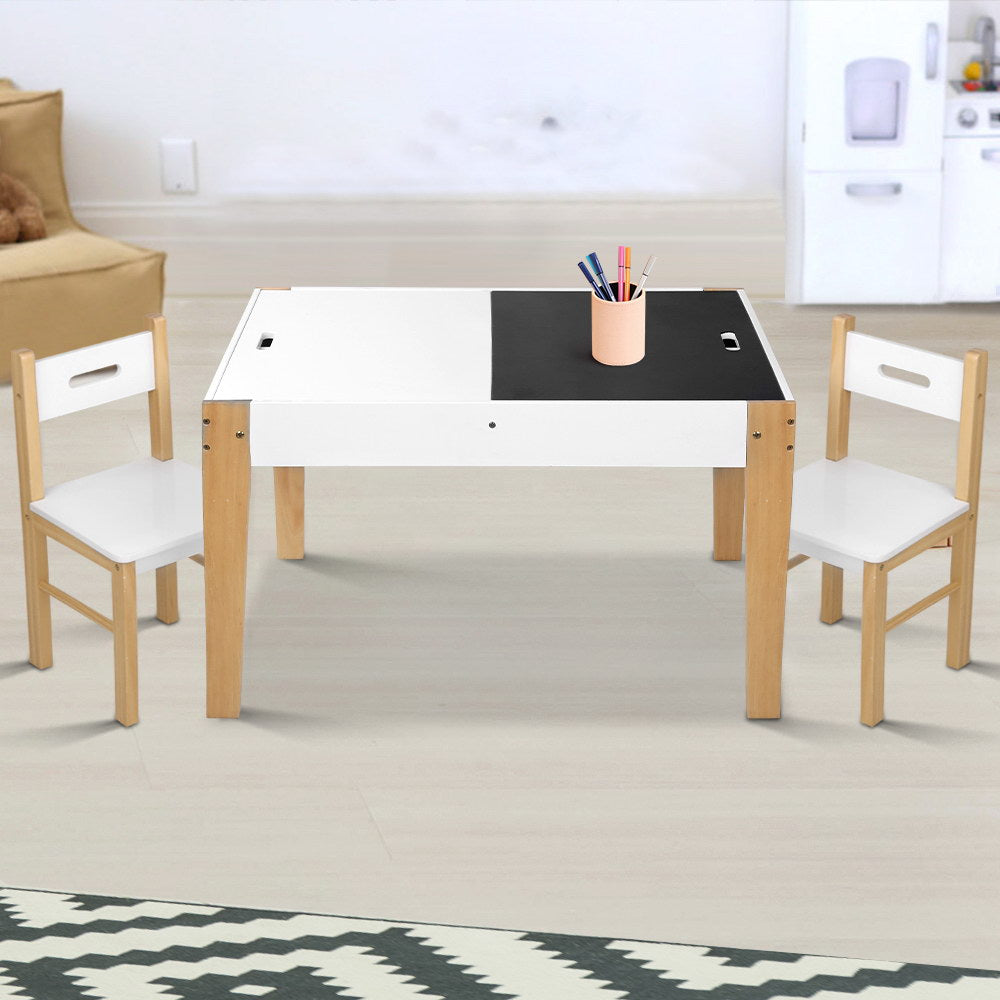 Kids Wooden Table & Chair 3PC Activity Set with Reversible Chalkboard Table Top - Homecoze