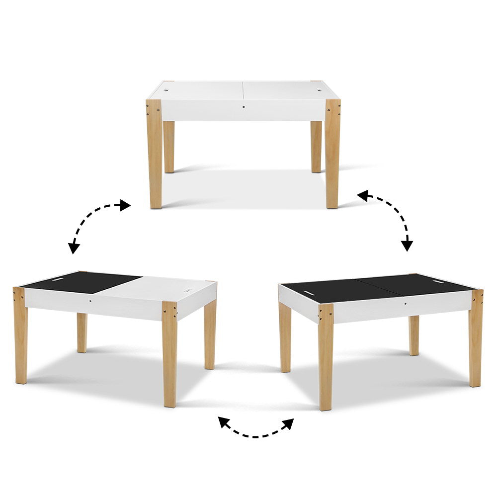 Kids Wooden Table & Chair 3PC Activity Set with Reversible Chalkboard Table Top - Homecoze
