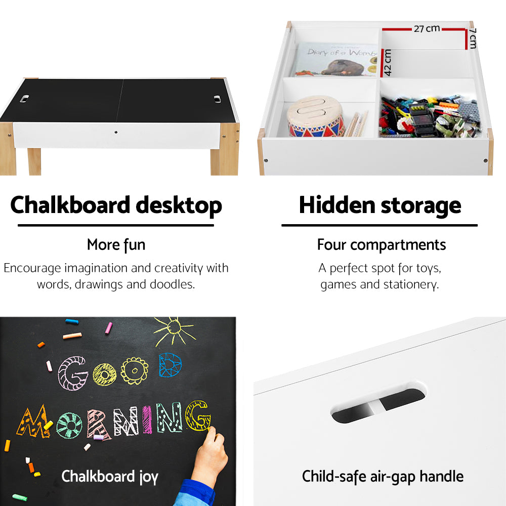 Kids Wooden Table & Chair 3PC Activity Set with Reversible Chalkboard Table Top - Homecoze