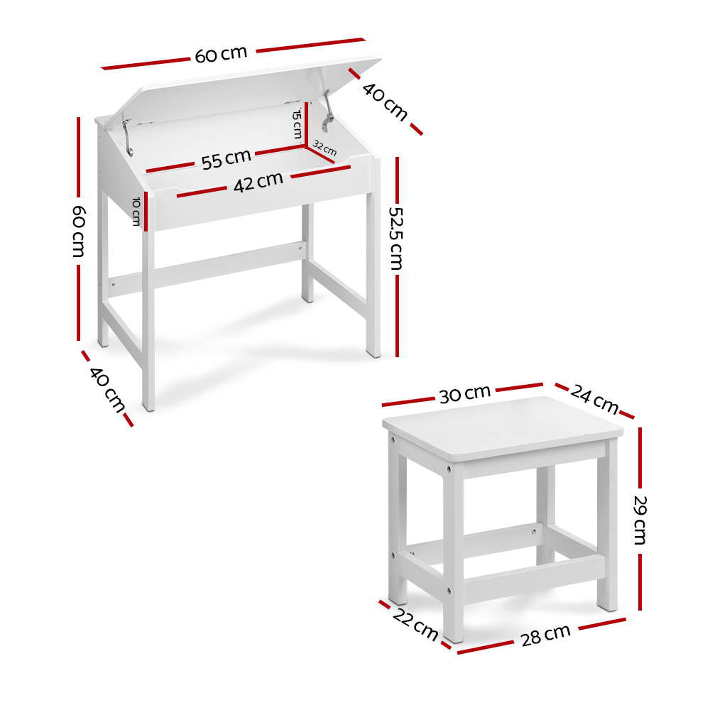 Kids Retro Style Drawing Activity Table & Chair Set - White Homecoze