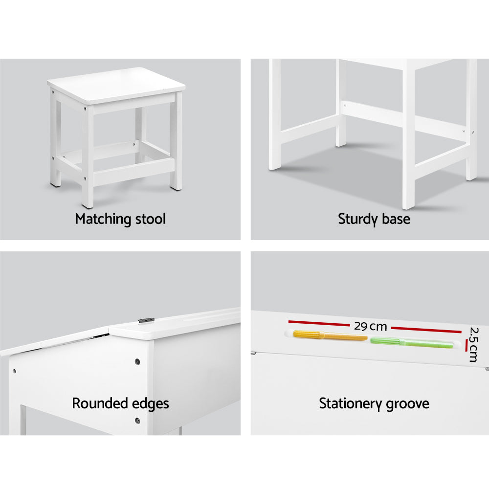 Kids Retro Style Drawing Activity Table & Chair Set - White Homecoze