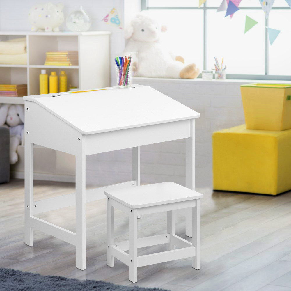 Kids Retro Style Drawing Activity Table & Chair Set - White Homecoze