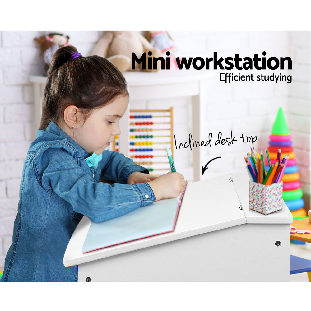 Kids Retro Style Drawing Activity Table & Chair Set - White Homecoze