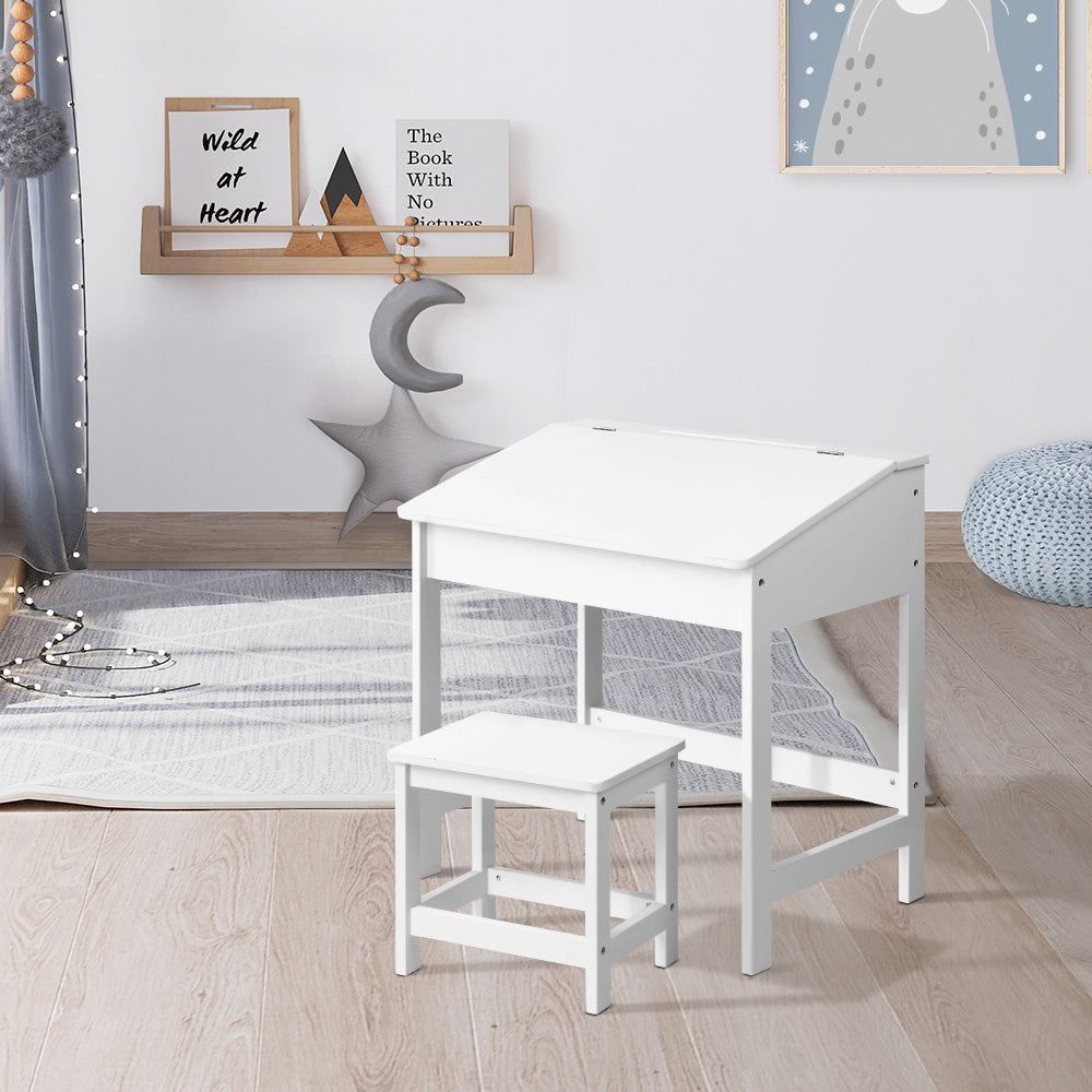 Kids Retro Style Drawing Activity Table & Chair Set - White Homecoze