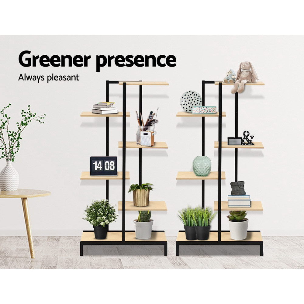 6-tier Indoor Outdoor Metal & Wood Plant Display Stand Homecoze