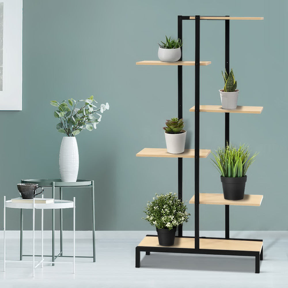 6-tier Indoor Outdoor Metal & Wood Plant Display Stand Homecoze