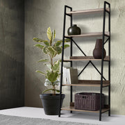 5 Tier 151cm Angled Metal & Wood Bookshelf Display Shelves - Black & Wood - Homecoze